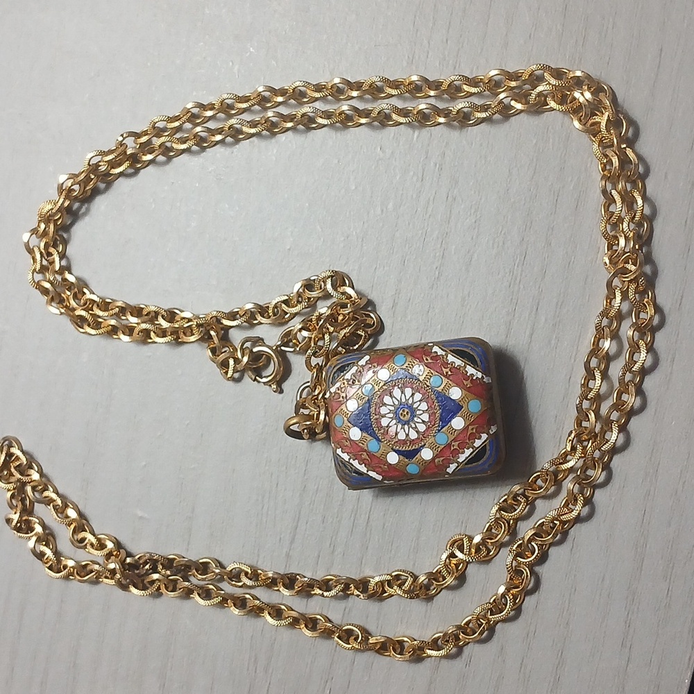 Vintage Gold and Multicolor Pendant Necklace Double Photo.. - Picture 3 of 10